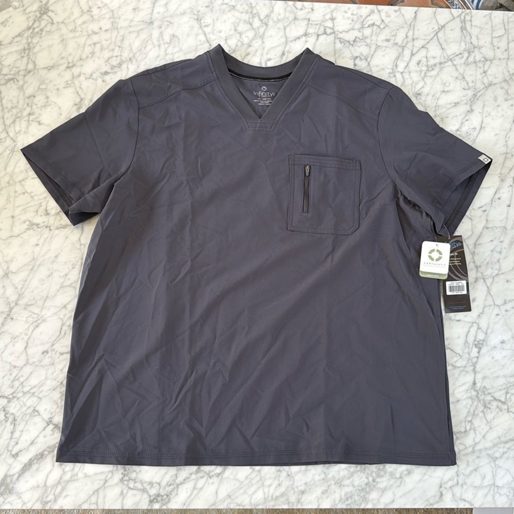 NWT Infinity Cherokee Scrub Top‎ Mens Gray Short Sleeve Chest Pocket Sz 2XL